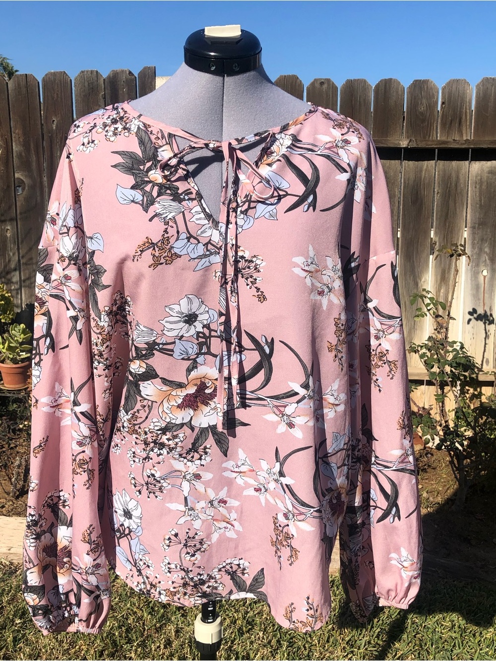 Shein Pink Nude Floral Long Sleeve Bohemian Blouse Size Large
